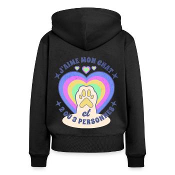 J'aime mon chat humour chat cadeau femme fille - Sweat à capuche zippé Premium bio Femme - noir - Dos - Julia (174cm)