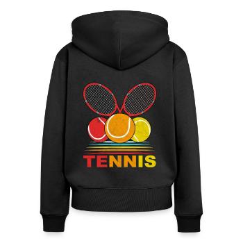 Tennisschläger - Frauen Premium Bio Zip Hoodie - Schwarz - Hinten - Julia (174cm)