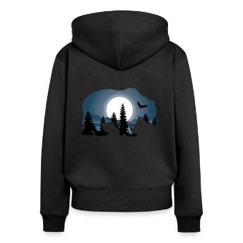 Baer Wald Mond Natur Waldtier Tiere Tierliebe - Frauen Premium Bio Zip Hoodie - Schwarz - Hinten - Julia (174cm)