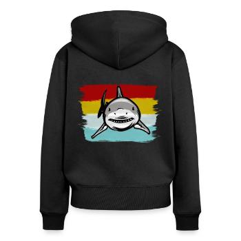 Hai - Frauen Premium Bio Zip Hoodie - Schwarz - Hinten - Julia (174cm)