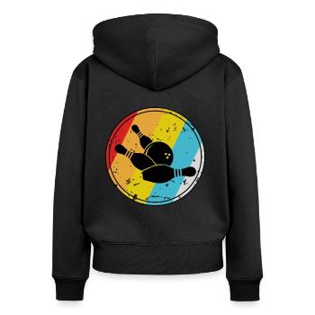 Boule de bowling rétro - Sweat à capuche zippé Premium bio Femme - noir - Dos - Julia (174cm)