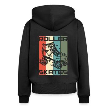 Rollschuhe - Frauen Premium Bio Zip Hoodie - Schwarz - Hinten - Julia (174cm)