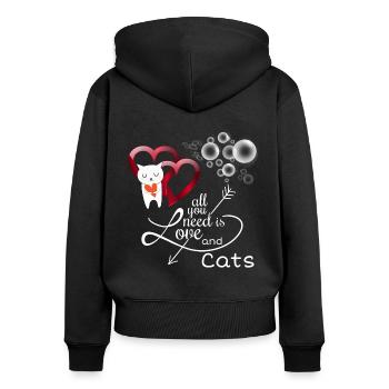 Katzenfreunde, Katzenspruch - Frauen Premium Bio Zip Hoodie - Schwarz - Hinten - Julia (174cm)