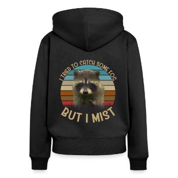 Waschbär Retro Vintage lustige Tiere Tierliebhaber - Frauen Premium Bio Zip Hoodie - Schwarz - Hinten - Julia (174cm)