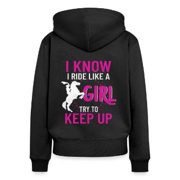 Cavalier de cheval cavalier de cheval - Sweat à capuche zippé Premium bio Femme - noir - Dos - Julia (174cm)