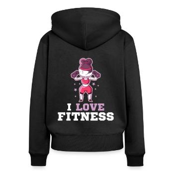 amour femme fitness - Sweat à capuche zippé Premium bio Femme - noir - Dos - Julia (174cm)