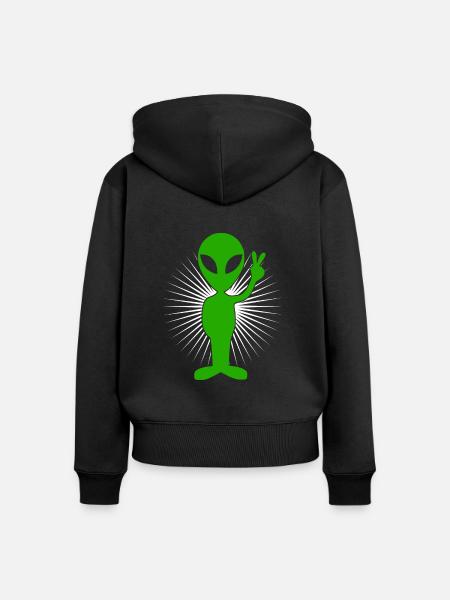 Alien Peacezeichen - Frauen Premium Bio Zip Hoodie - Schwarz