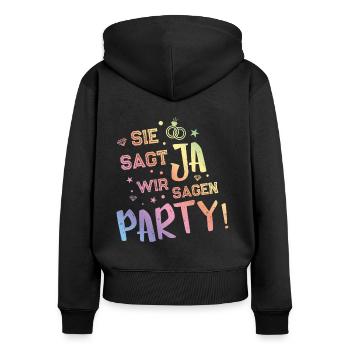 sie sagt ja yes wir sagen party bunt - Frauen Premium Bio Zip Hoodie - Schwarz - Hinten - Julia (174cm)