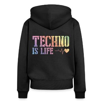techno ist leben - Frauen Premium Bio Zip Hoodie - Schwarz - Hinten - Julia (174cm)