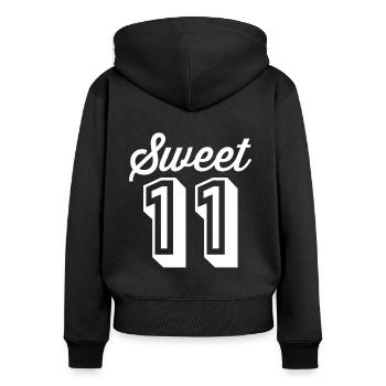 Fille d’anniversaire 11 ans - Sweat à capuche zippé Premium bio Femme - noir - Dos - Julia (174cm)