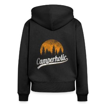 Wohnmobil - Frauen Premium Bio Zip Hoodie - Schwarz - Hinten - Julia (174cm)