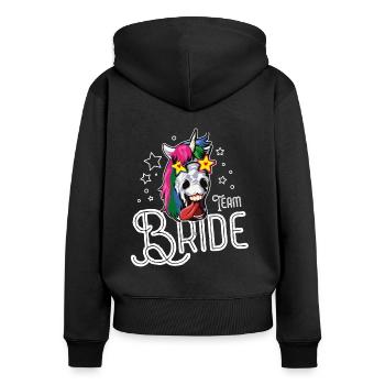 Einhorn Team Braut - Frauen Premium Bio Zip Hoodie - Schwarz - Hinten - Julia (174cm)