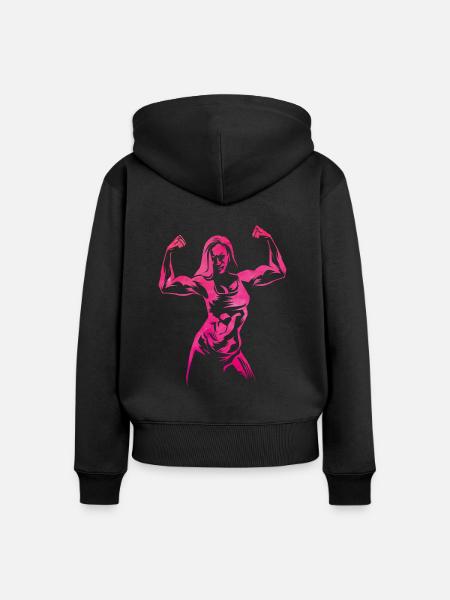 Frau Bodybuilderin Silhouette - Frauen Premium Bio Zip Hoodie - Schwarz