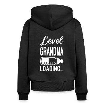 Annonce de grossesse drôle - grand-mère invite - Sweat à capuche zippé Premium bio Femme - noir - Dos - Julia (174cm)