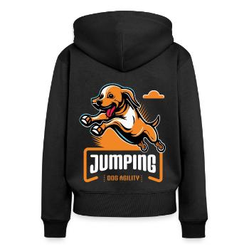 Jumping Agility Dog - Frauen Premium Bio Zip Hoodie - Schwarz - Hinten - Julia (174cm)