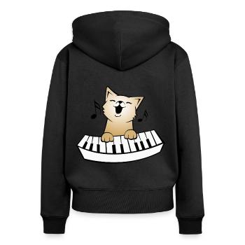 Katze am Klavier, geschenk piano musik katzen - Frauen Premium Bio Zip Hoodie - Schwarz - Hinten - Julia (174cm)