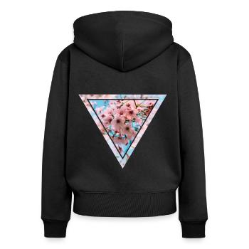 Triangle de fleurs de cerisier - Sweat à capuche zippé Premium bio Femme - noir - Dos - Julia (174cm)