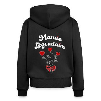 Mamie légendaire cadeau fête des grands-mères - Sweat à capuche zippé Premium bio Femme - noir - Dos - Julia (174cm)