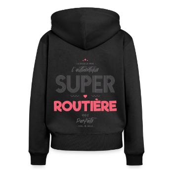 L authentique super routière - Sweat à capuche zippé Premium bio Femme - noir - Dos - Julia (174cm)
