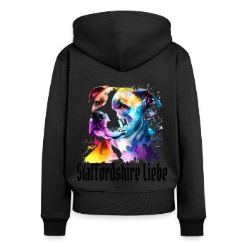 American Staffordshire - Frauen Premium Bio Zip Hoodie - Schwarz - Hinten - Julia (174cm)