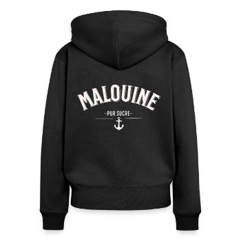 Malouine pur sucre - Sweat à capuche zippé Premium bio Femme - noir - Dos - Julia (174cm)