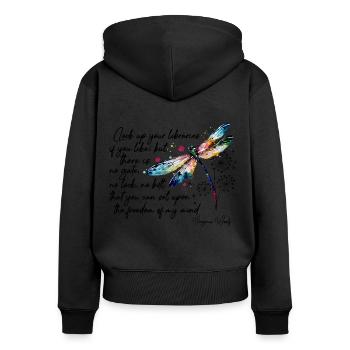 Conception de la citation de la liberté de Virginia Woolf - Sweat à capuche zippé Premium bio Femme - noir - Dos - Julia (174cm)