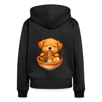 Mignon petit chien mangeant des nouilles ramen dans un bol - Sweat à capuche zippé Premium bio Femme - noir - Dos - Julia (174cm)