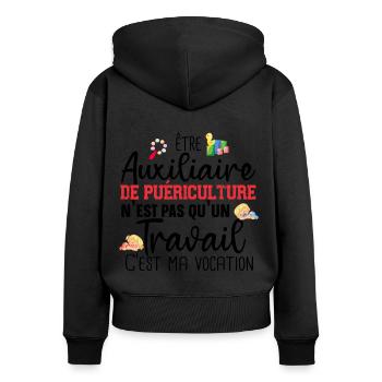 Auxiliaire de puériculture Puéricultrice Métier - Sweat à capuche zippé Premium bio Femme - noir - Dos - Julia (174cm)