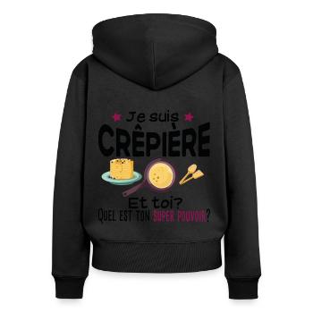Crêpière Crêpe Super Pouvoirs Cadeau Humour Gaufre - Sweat à capuche zippé Premium bio Femme - noir - Dos - Julia (174cm)