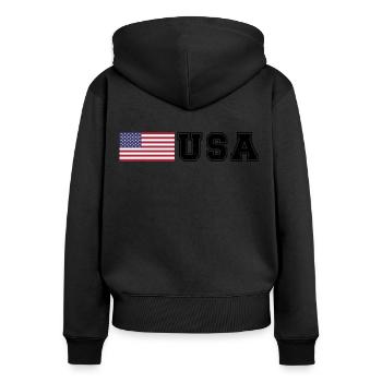 TEAM USA amerikanische Flagge Fahne vor Schrift - Frauen Premium Bio Zip Hoodie - Schwarz - Hinten - Julia (174cm)