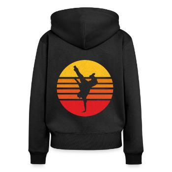 cadeau de poirier au coucher du soleil - Sweat à capuche zippé Premium bio Femme - noir - Dos - Julia (174cm)