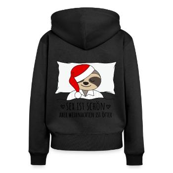Sex ist schön aber Weihnachten ist öfter Faultier - Frauen Premium Bio Zip Hoodie - Schwarz - Hinten - Julia (174cm)