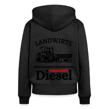 Landwirte- Essen Fleisch Trinken Bier ... - Frauen Premium Bio Zip Hoodie - Schwarz - Hinten - Julia (174cm)