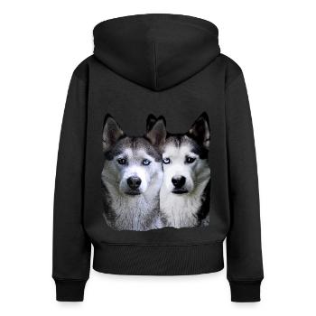 meute de chiens de traîneau Husky Malamute, race de chien - Sweat à capuche zippé Premium bio Femme - noir - Dos - Julia (174cm)