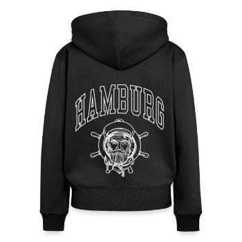 Hamburg - Frauen Premium Bio Zip Hoodie - Schwarz - Hinten - Julia (174cm)
