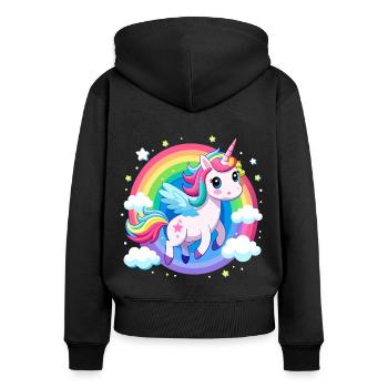 Licorne arc-en-ciel mignonne - Sweat à capuche zippé Premium bio Femme - noir - Dos - Julia (174cm)