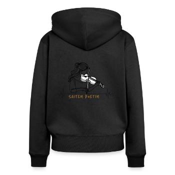 Saiten Poetin Frau mit Geige und Herzschlag - Frauen Premium Bio Zip Hoodie - Schwarz - Hinten - Julia (174cm)