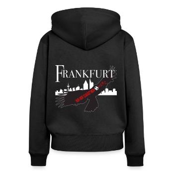 Frankfurt nur hier schlägt mein Fussballherz - Frauen Premium Bio Zip Hoodie - Schwarz - Hinten - Julia (174cm)
