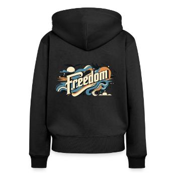 Freiheit - Frauen Premium Bio Zip Hoodie - Schwarz - Hinten - Julia (174cm)