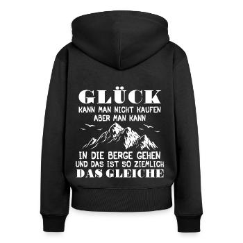 Berge Glück Wandern - Frauen Premium Bio Zip Hoodie - Schwarz - Hinten - Julia (174cm)