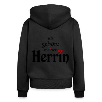 Herrin Domina Sklave Spruch - Frauen Premium Bio Zip Hoodie - Schwarz - Hinten - Julia (174cm)