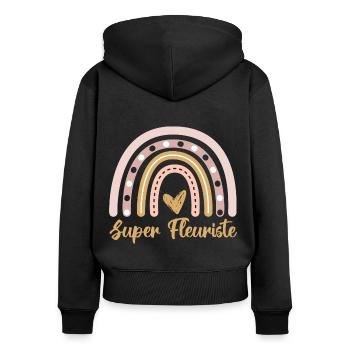 Super fleuriste cadeau pour femme fleuriste - Sweat à capuche zippé Premium bio Femme - noir - Dos - Julia (174cm)