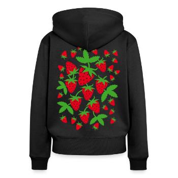 Erdbeeren Strawberries - Frauen Premium Bio Zip Hoodie - Schwarz - Hinten - Julia (174cm)