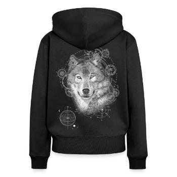 WOLF MYSTISCH NATUR GEIST SPIRITUALITÄT NATUR - Frauen Premium Bio Zip Hoodie - Schwarz - Hinten - Julia (174cm)