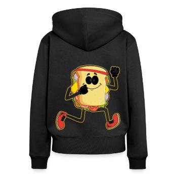 Sandwich Stirnband Lauband Fitness Läufer Laufen - Frauen Premium Bio Zip Hoodie - Schwarz - Hinten - Julia (174cm)