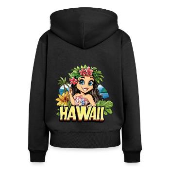 Hawaii Aloha femme fleurs palmiers plage mer île - Sweat à capuche zippé Premium bio Femme - noir - Dos - Julia (174cm)
