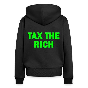 Tax the rich - Frauen Premium Bio Zip Hoodie - Schwarz - Hinten - Julia (174cm)