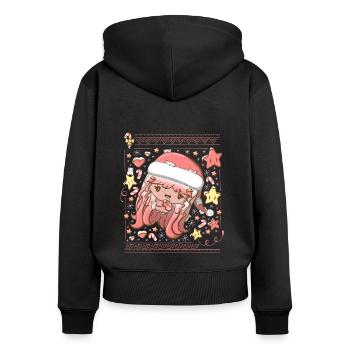 Christmas candy cane bubble head cutie - Women's Premium Organic Zip Hoodie - black - Back - Julia (174cm)