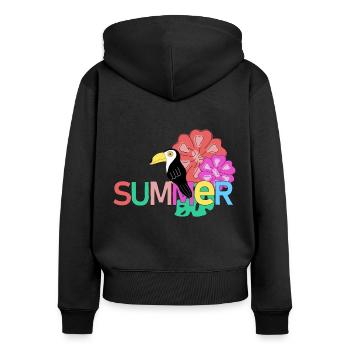 SUMMER TUCAN - Frauen Premium Bio Zip Hoodie - Schwarz - Hinten - Julia (174cm)
