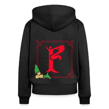 Art Nouveau F Rouge - Sweat à capuche zippé Premium bio Femme - noir - Dos - Julia (174cm)
